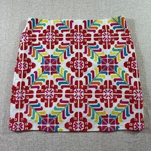 J Marie Women M Red White Embroidered Mini Summer Skirt Boho Festival Casual